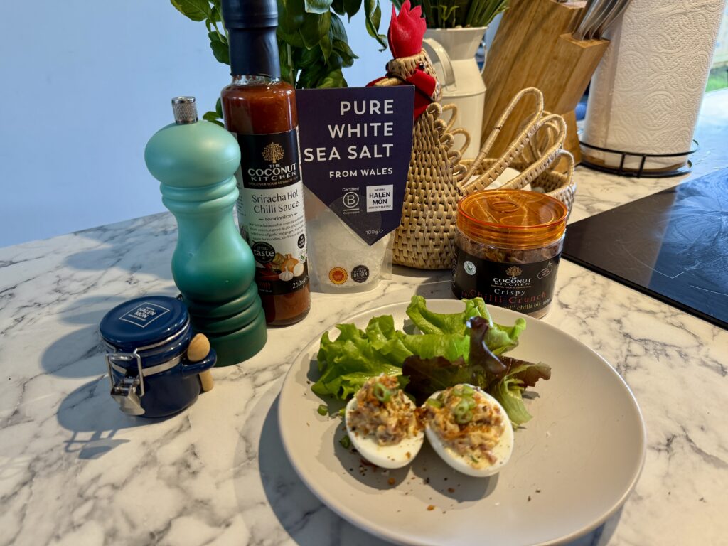 Devilled eggs Sriracha and Chilli Crunch
