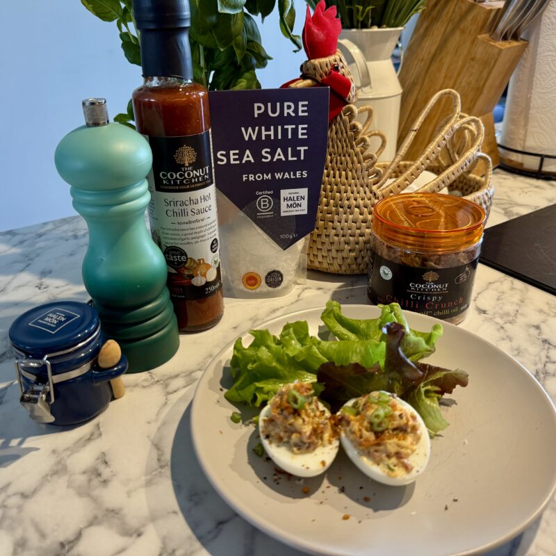 Devilled eggs Sriracha and Chilli Crunch